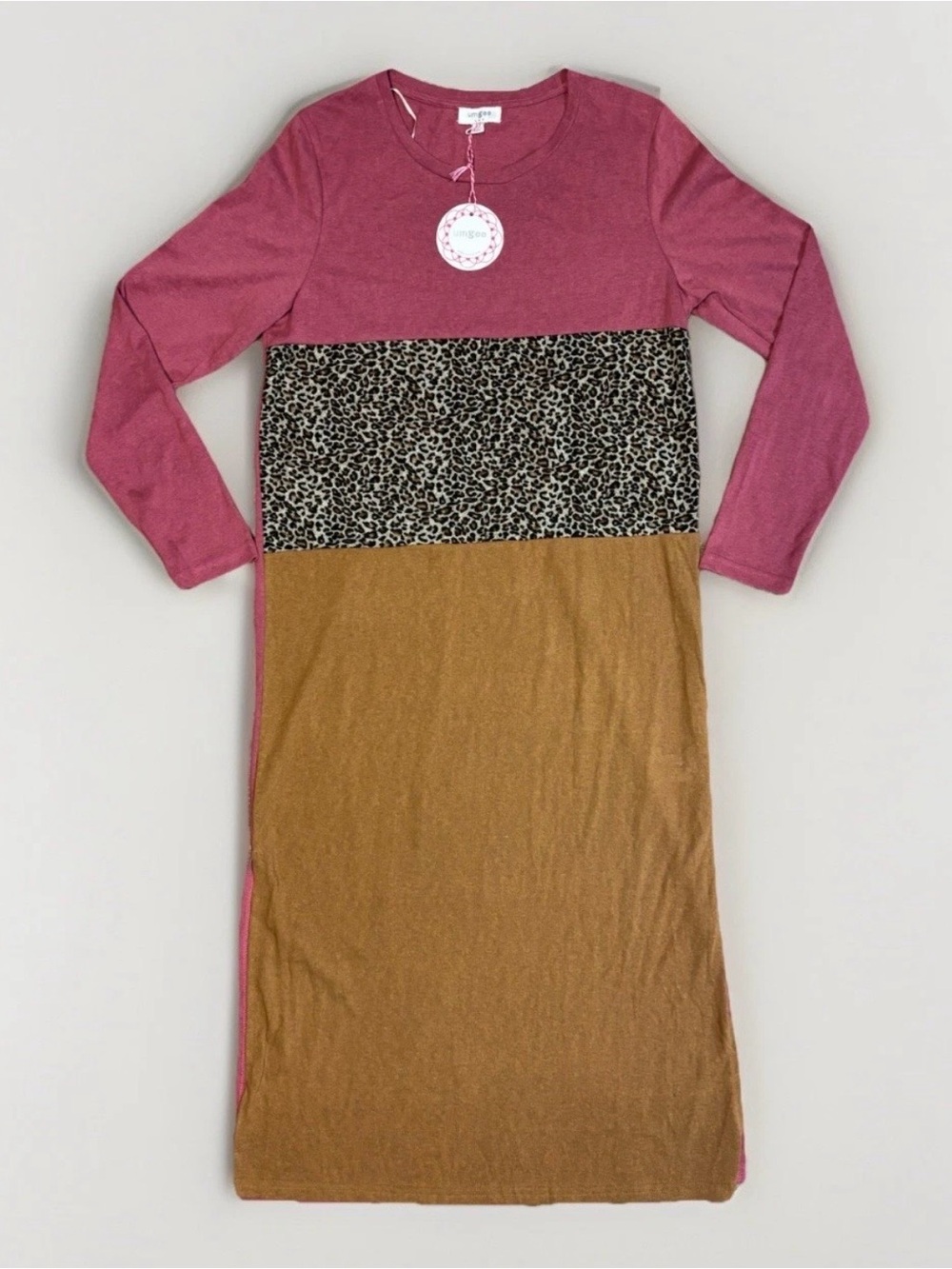 Umgee Animal Print Colorblock Long Sleeve Maxi Dress #5857